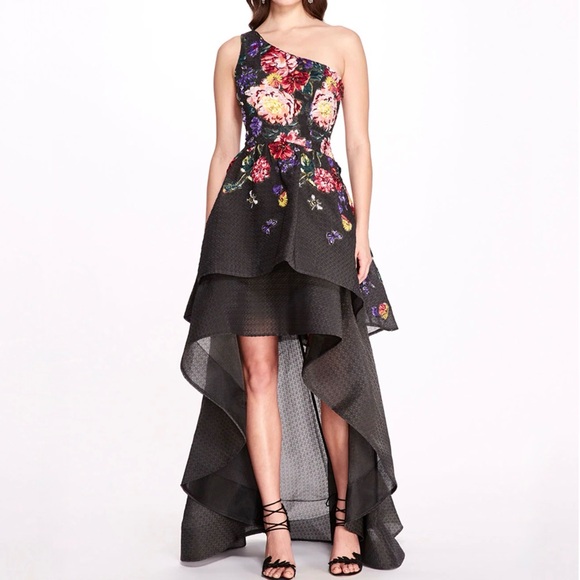 Marchesa Dresses & Skirts - Marchesa Note Size 4 One-Shoulder Floral Embroidered High-Low Evening Dress Gown